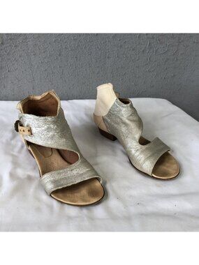 A.S.98 Sandals Womens Size 6.5 Silver Leather Strappy Ankle Buckle Low Heel
